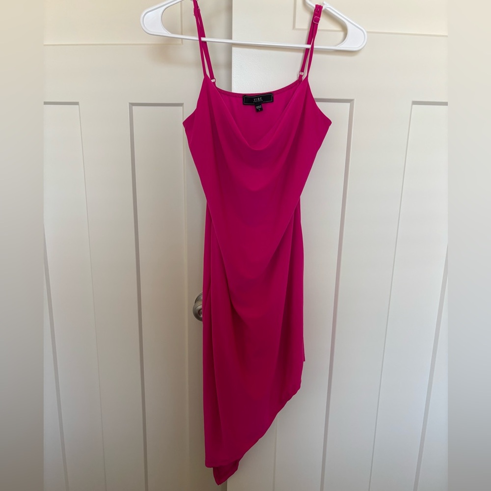 Hot pink asymmetric mini dress